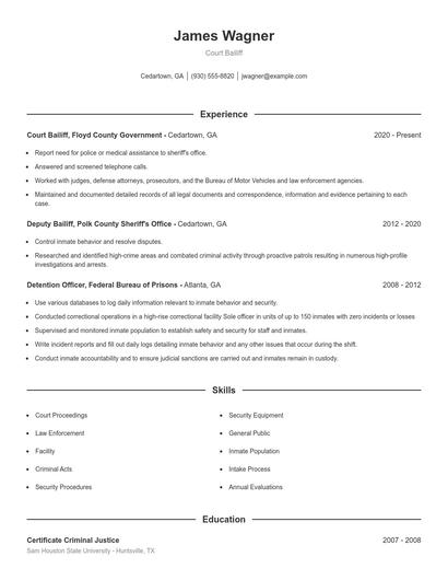 Court Bailiff Resume