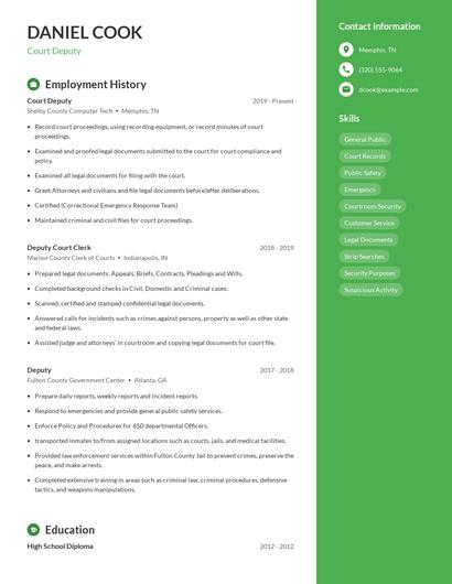 Court Deputy Resume