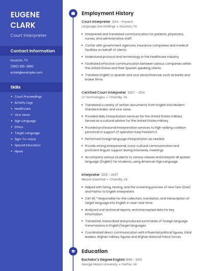 Court Interpreter Resume