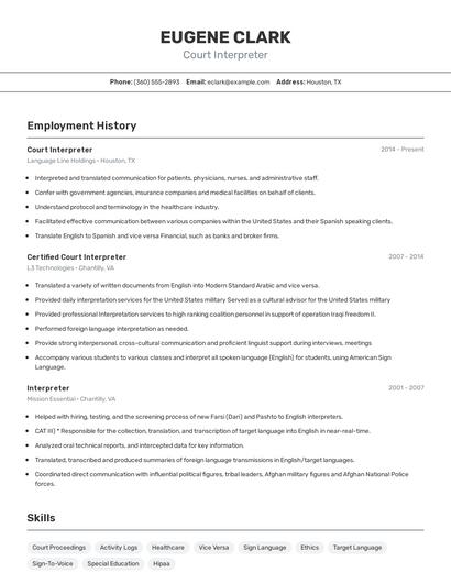 Court Interpreter Resume