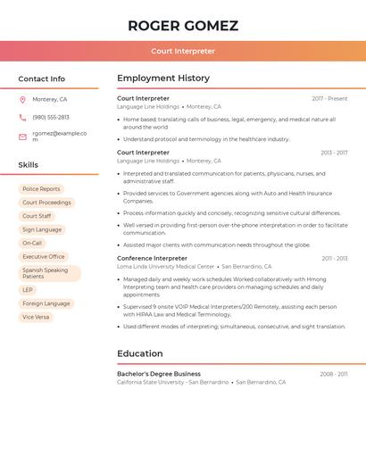 Court Interpreter Resume