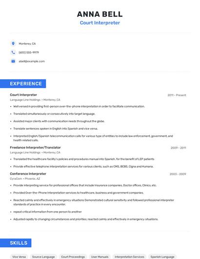 Court Interpreter Resume