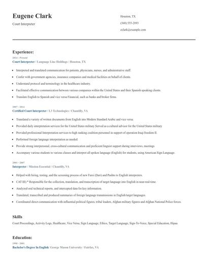 Court Interpreter Resume