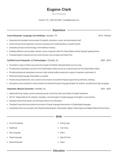 Court Interpreter Resume