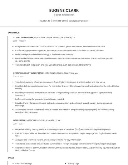 Court Interpreter Resume