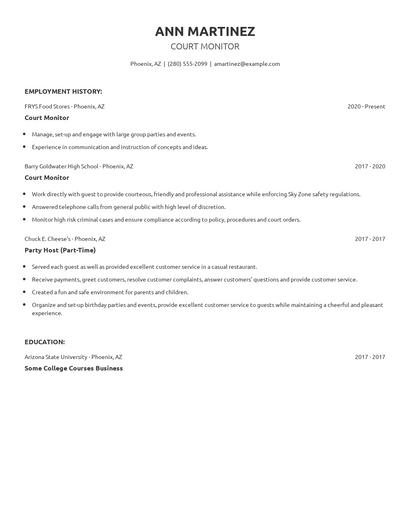 Court Monitor Resume