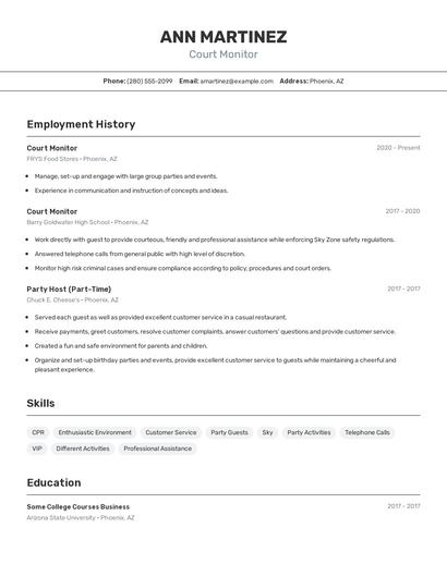 Court Monitor Resume