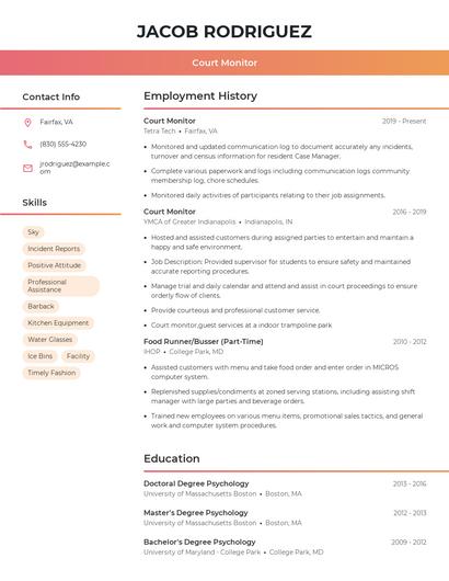 Court Monitor Resume