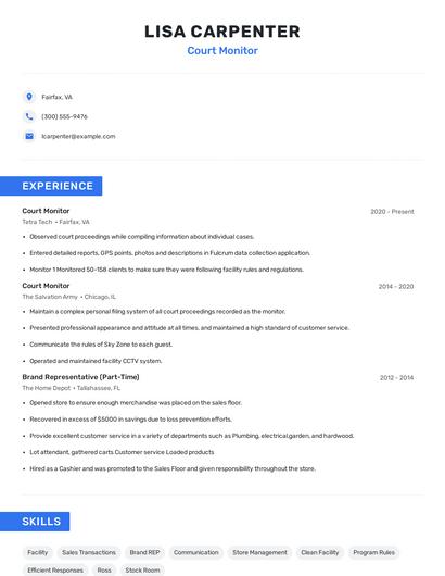 Court Monitor Resume