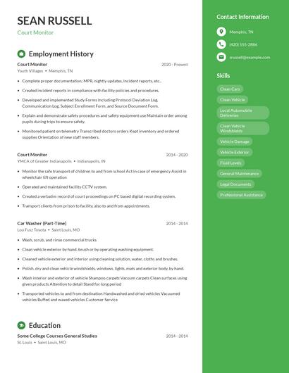 Court Monitor Resume