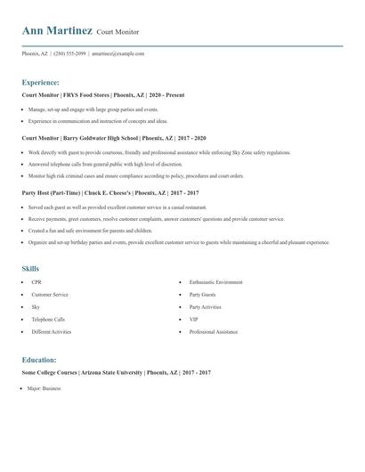 Court Monitor Resume