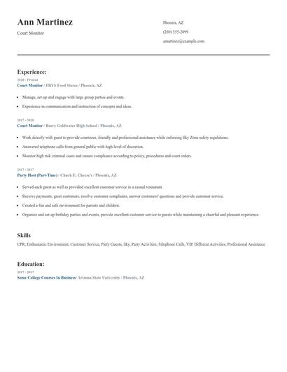 Court Monitor Resume