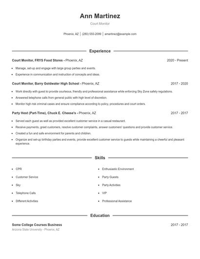 Court Monitor Resume