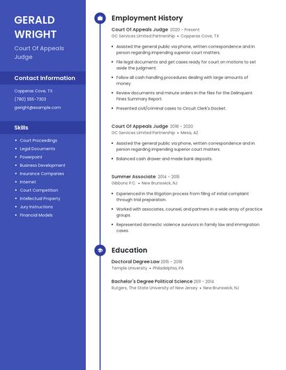 Court Of Appeals Judge Resume