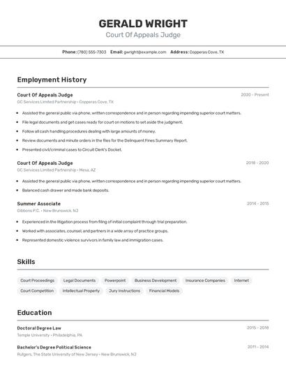 Court Of Appeals Judge Resume