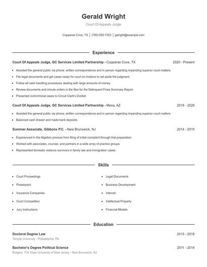 Court Of Appeals Judge Resume