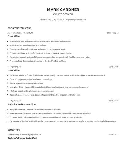 Court Officer Resume