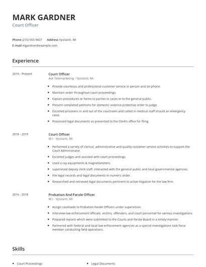 Court Officer Resume