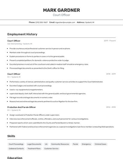 Court Officer Resume
