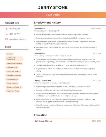 Court Officer Resume