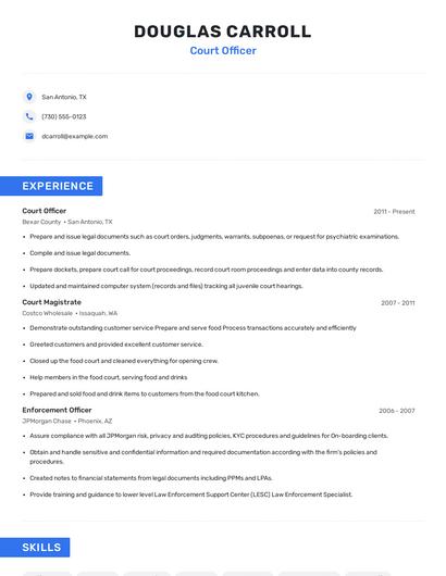 Court Officer Resume