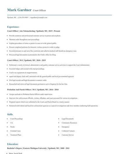 Court Officer Resume