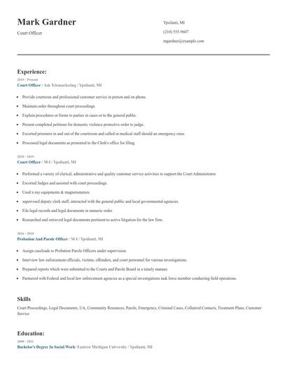 Court Officer Resume