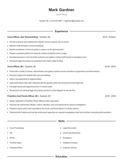 Court Officer Resume