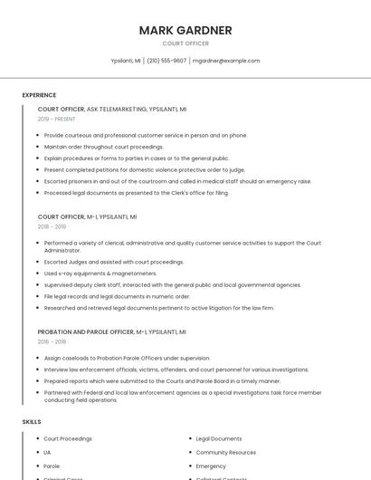 Court Officer Resume