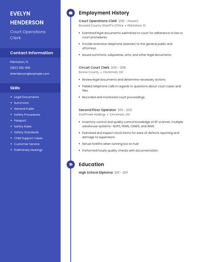 Court Operations Clerk Resume
