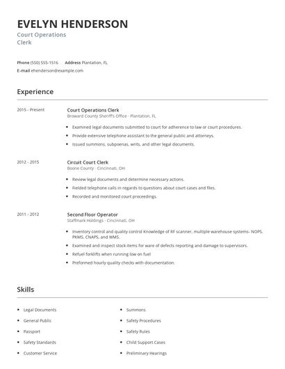 Court Operations Clerk Resume