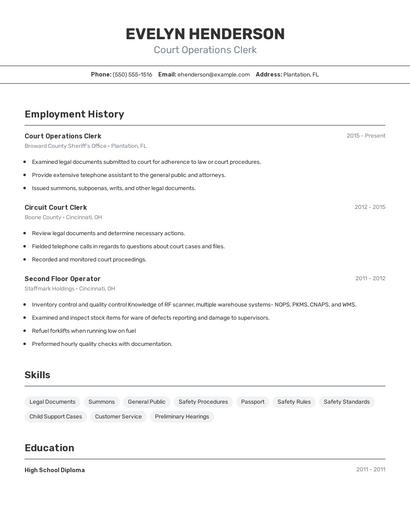 Court Operations Clerk Resume