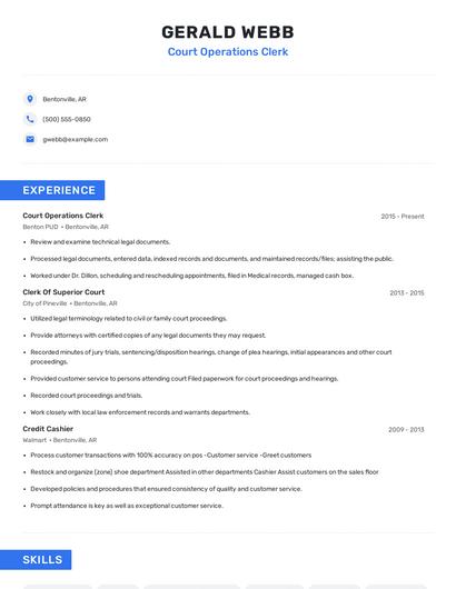Court Operations Clerk Resume