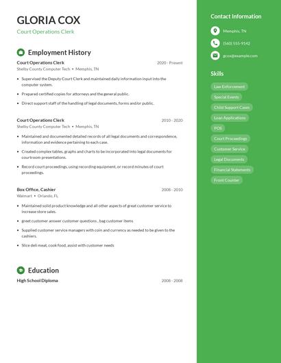 Court Operations Clerk Resume