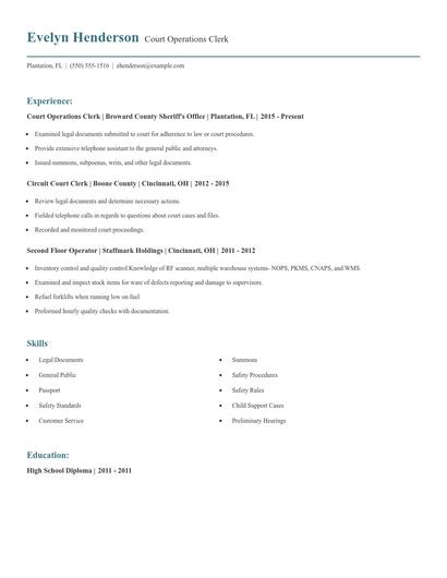 Court Operations Clerk Resume