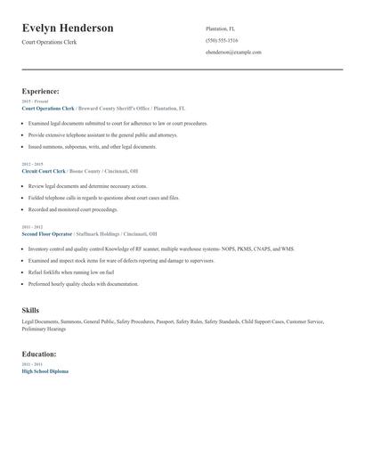 Court Operations Clerk Resume