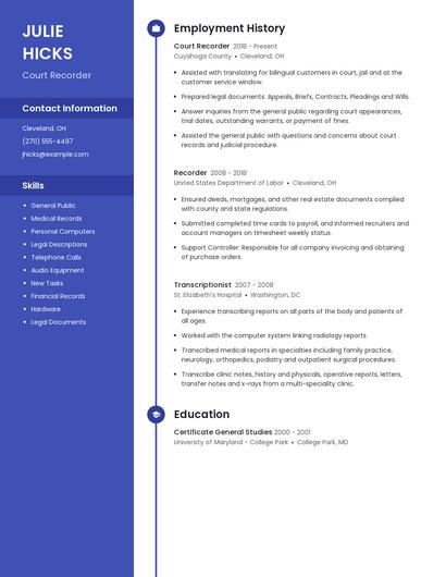Court Recorder Resume