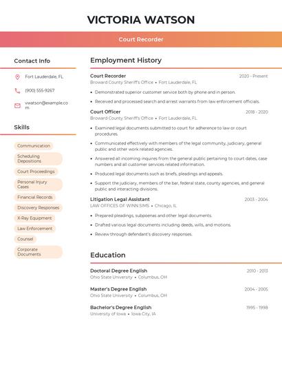 Court Recorder Resume