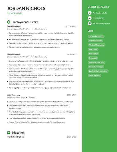 Court Recorder Resume