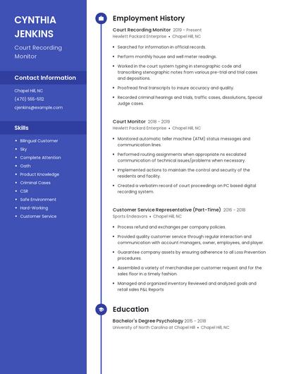 Court Recording Monitor Resume