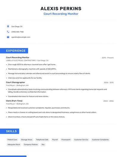 Court Recording Monitor Resume