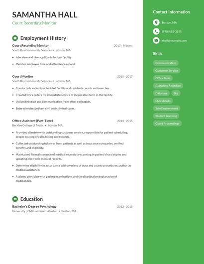 Court Recording Monitor Resume