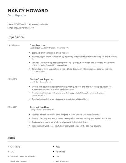 Court Reporter Resume
