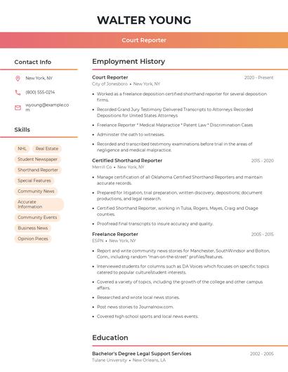 Court Reporter Resume
