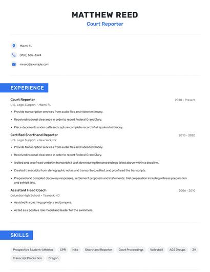 Court Reporter Resume