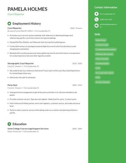 Court Reporter Resume