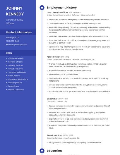 Court Security Officer Resume