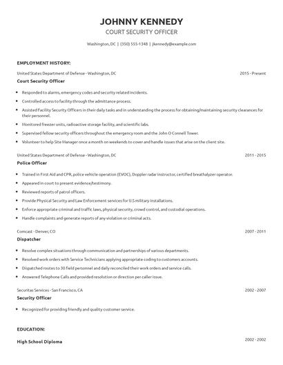 Court Security Officer Resume