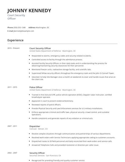 Court Security Officer Resume