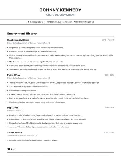 Court Security Officer Resume